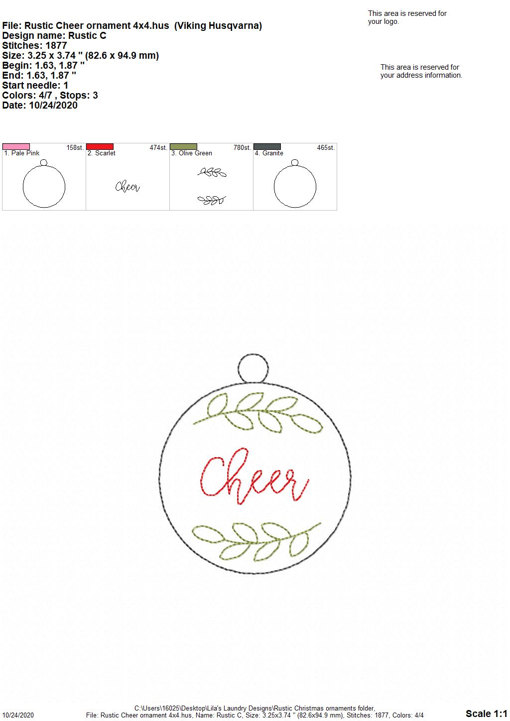 Rustic Christmas Ornament Set - Digital File - Embroidery Design