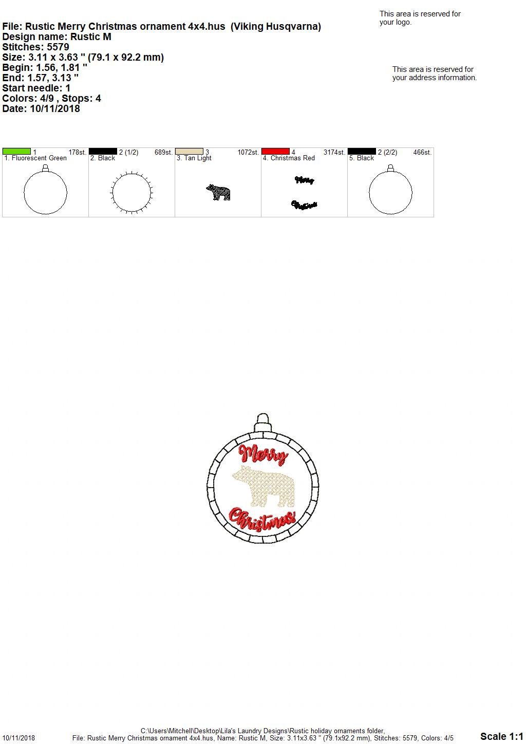 Rustic Bear Holiday Ornaments - Embroidery Design - DIGITAL Embroidery DESIGN