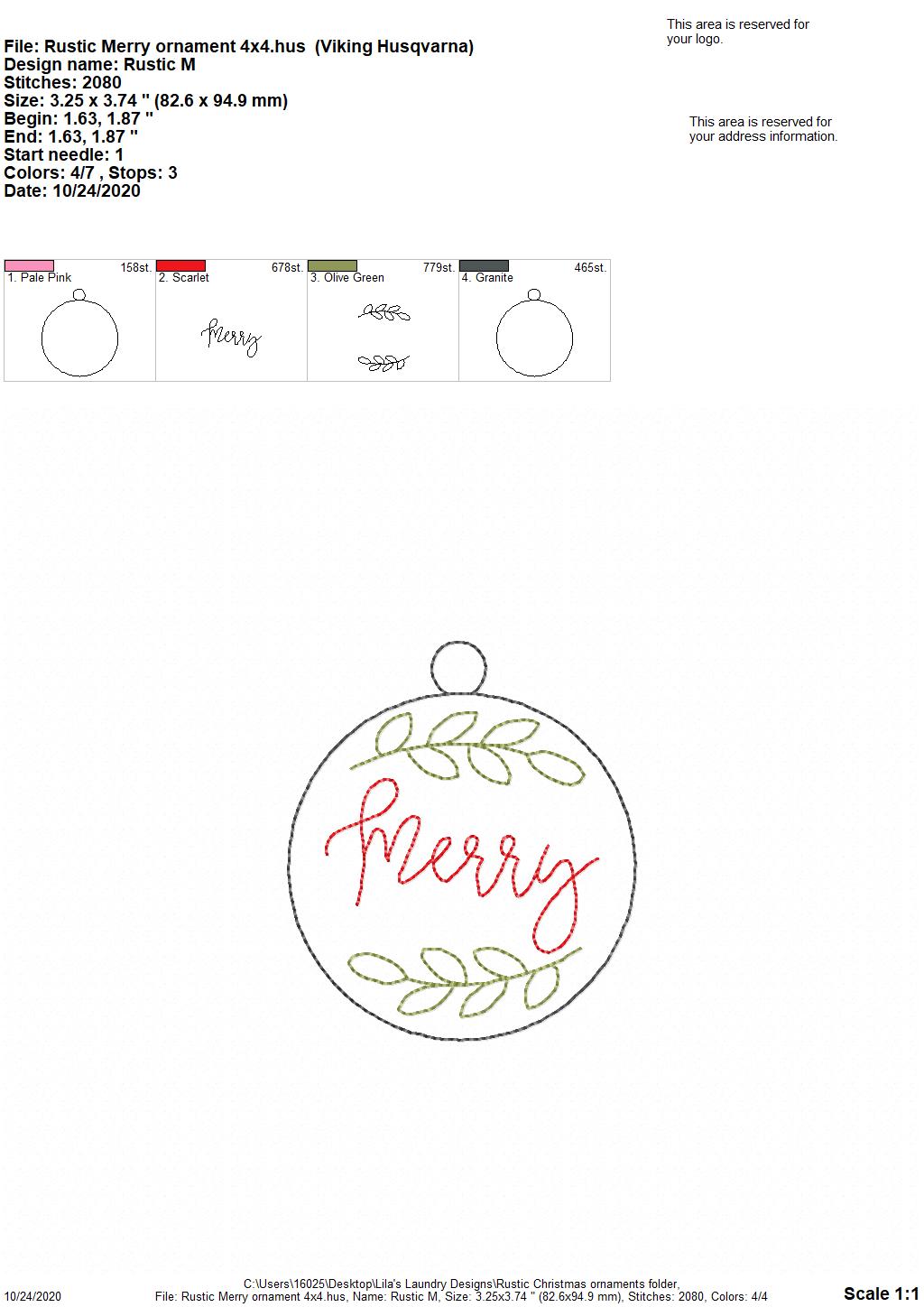 Rustic Christmas Ornament Set - Digital File - Embroidery Design