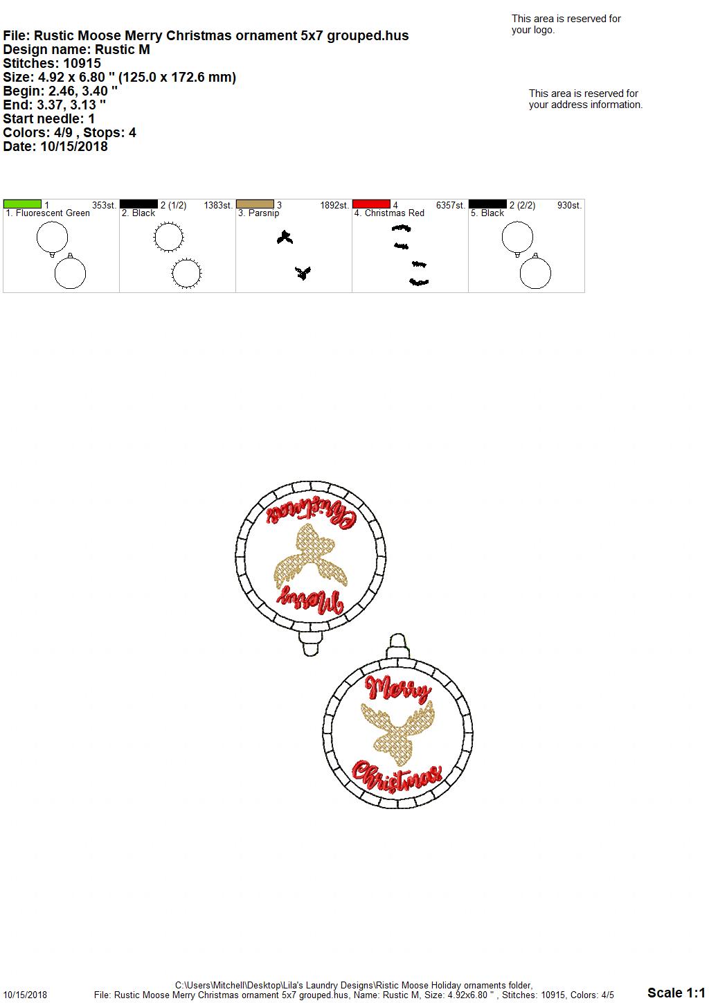 Rustic Moose Holiday Ornaments - Embroidery Design - DIGITAL Embroidery DESIGN