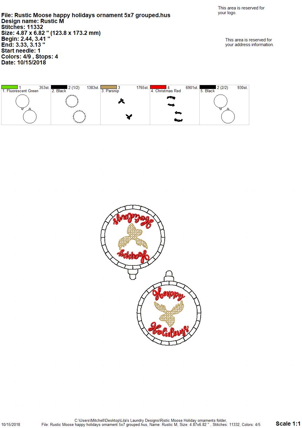 Rustic Moose Holiday Ornaments - Embroidery Design - DIGITAL Embroidery DESIGN
