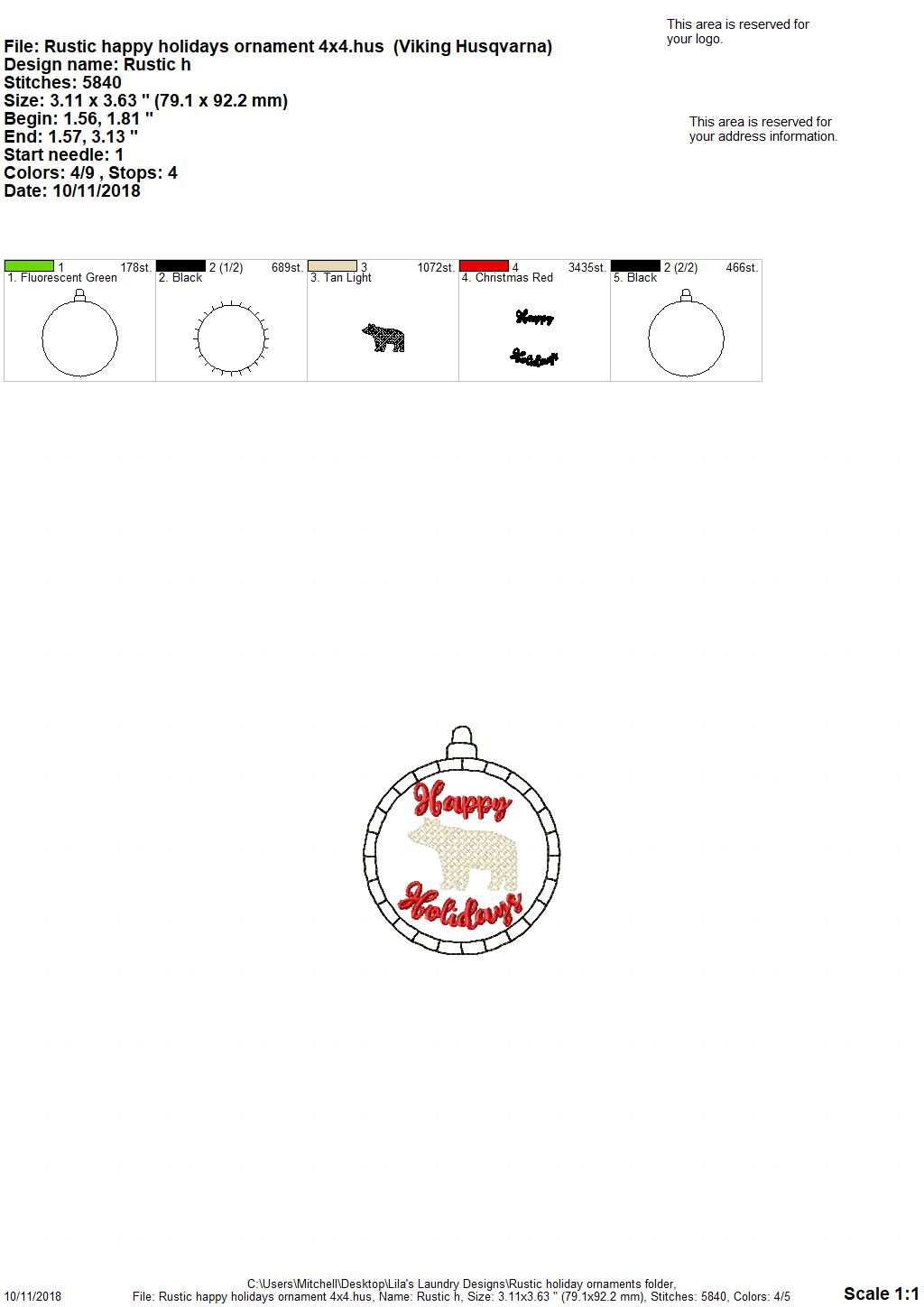 Rustic Bear Holiday Ornaments - Embroidery Design - DIGITAL Embroidery DESIGN