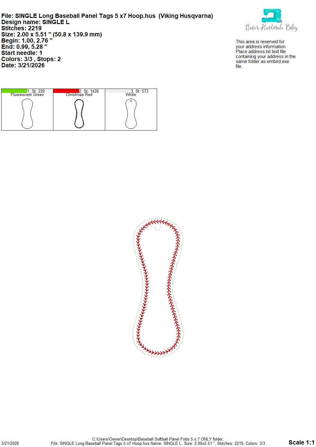 Baseball Softball Long Panel Bag Tags – 2 Styles Included – 5 x 7 Hoop ONLY - Digital Embroidery Design
