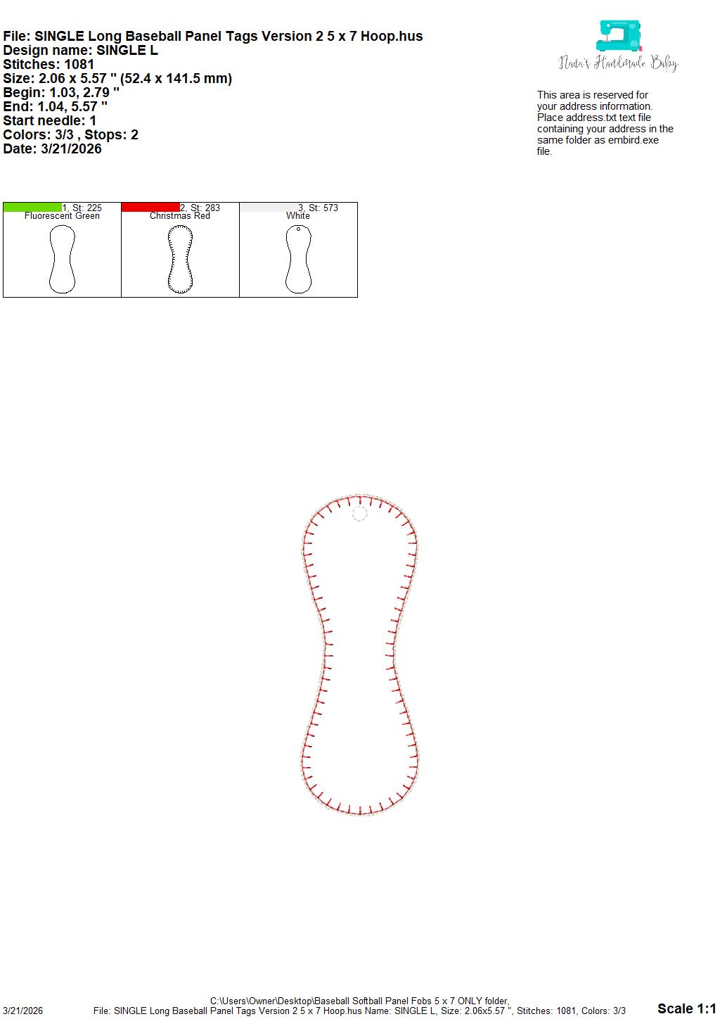 Baseball Softball Long Panel Bag Tags – 2 Styles Included – 5 x 7 Hoop ONLY - Digital Embroidery Design