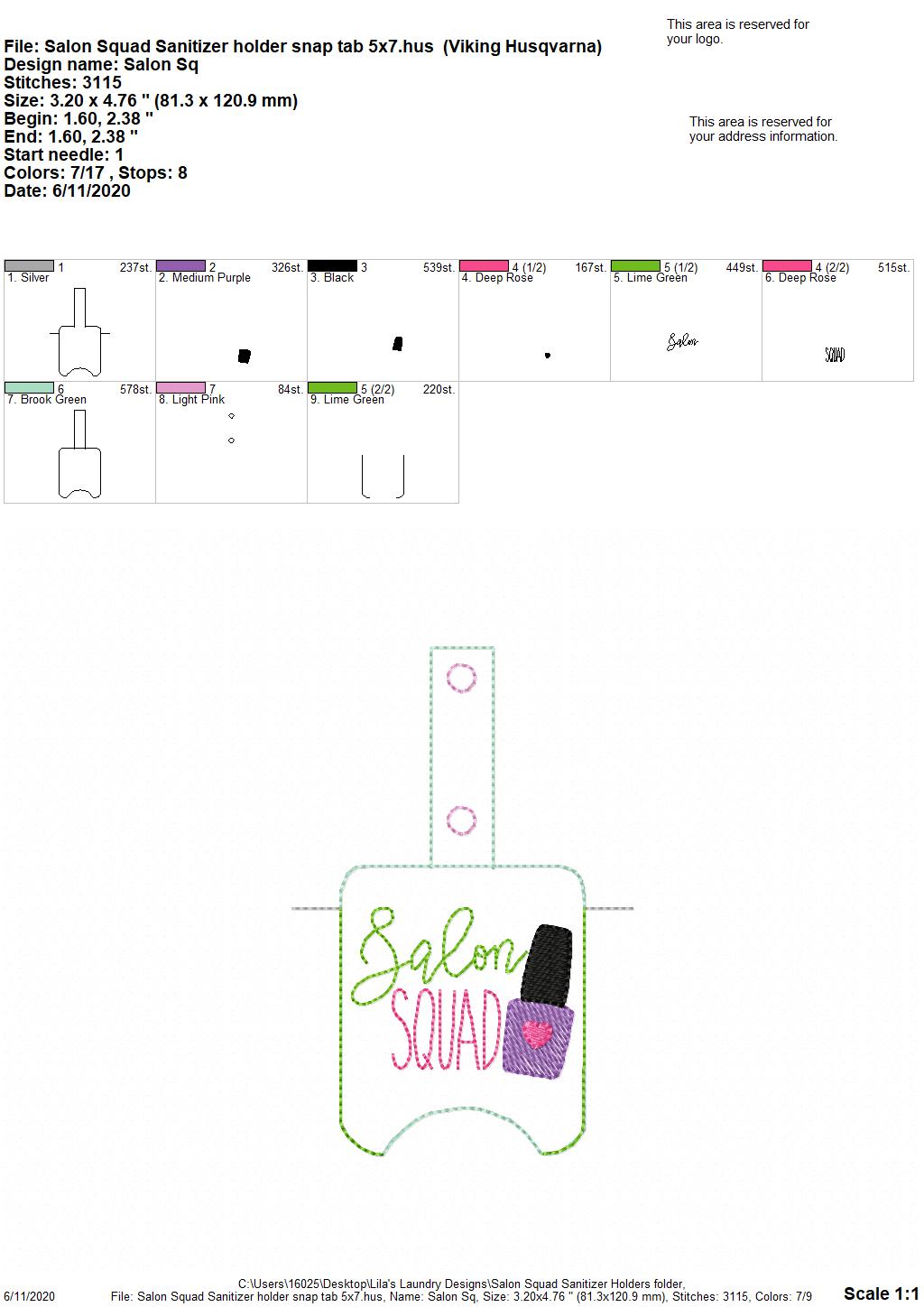 Salon Squad Sanitizer Holders - DIGITAL Embroidery DESIGN