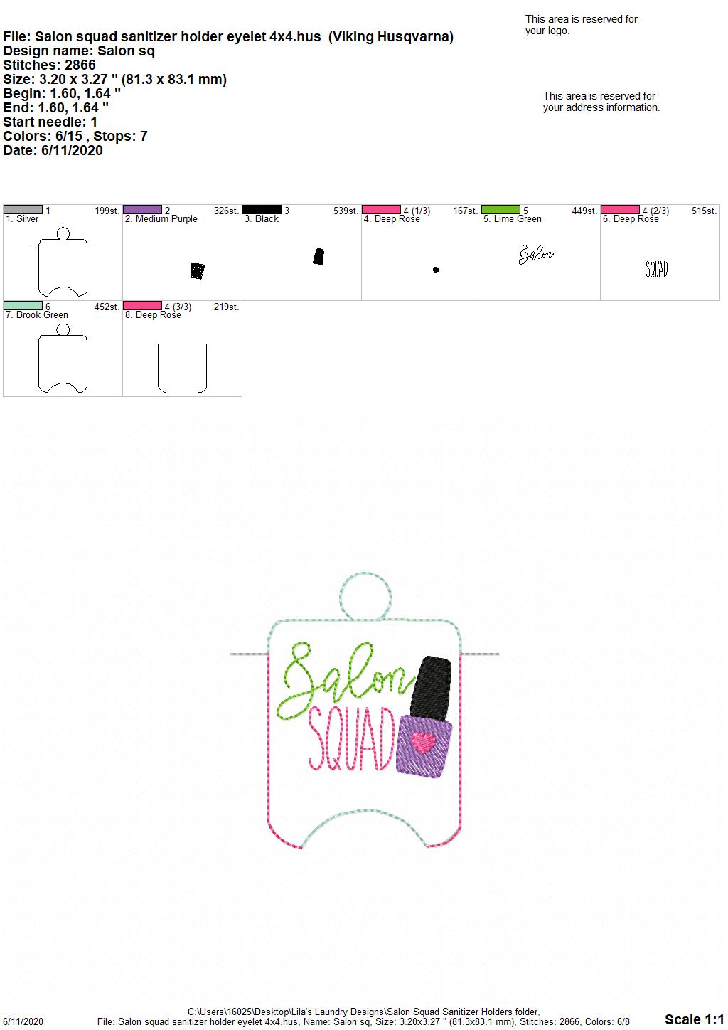 Salon Squad Sanitizer Holders - DIGITAL Embroidery DESIGN