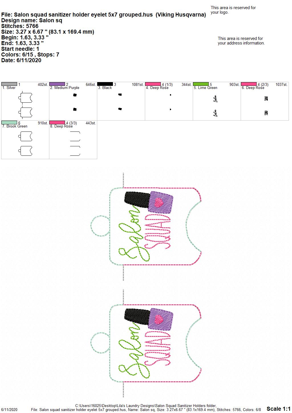 Salon Squad Sanitizer Holders - DIGITAL Embroidery DESIGN