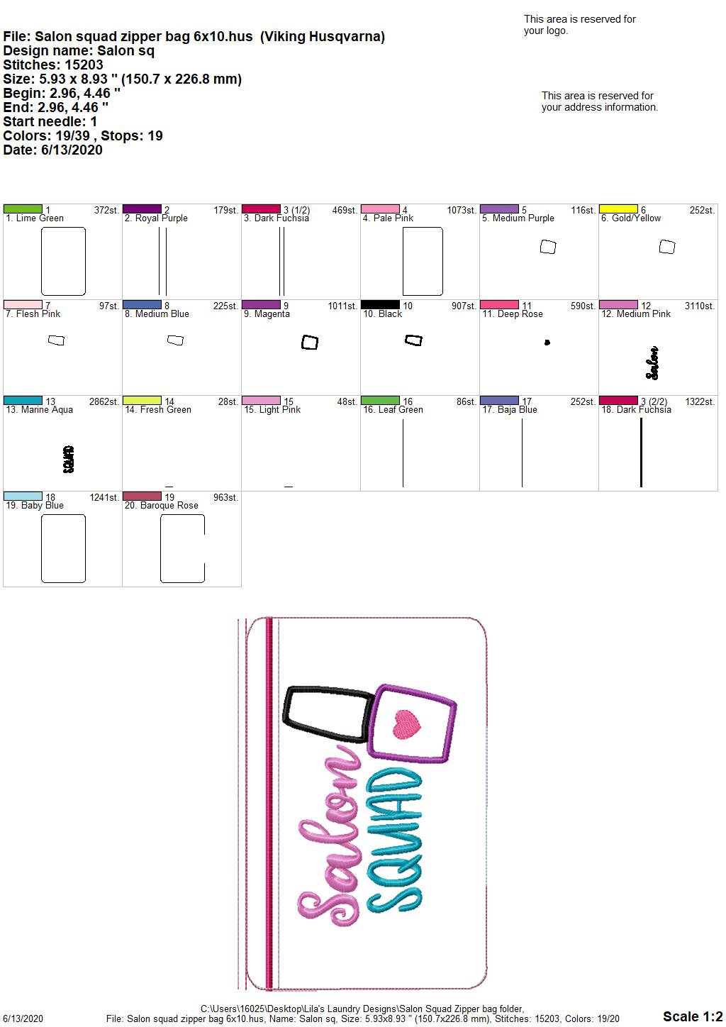Salon Squad Zipper Bag - 2 sizes - Digital Embroidery Design