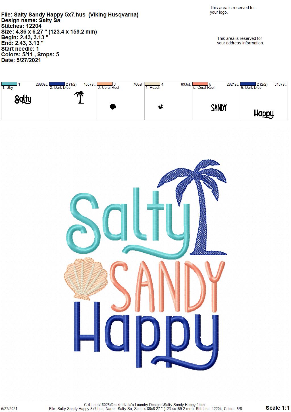 Salty Sandy Happy - 3 sizes- Digital Embroidery Design