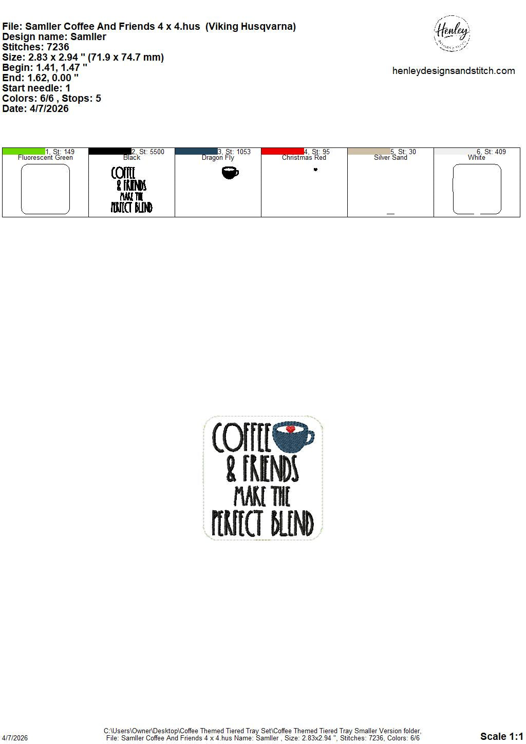 Coffee Tiered Tray Set – 4 x 4 Friendly – DIGITAL Embroidery Design