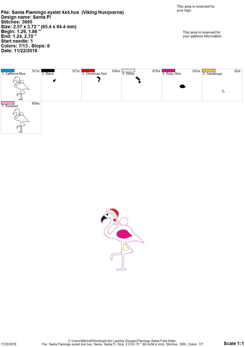 Santa Flamingo Fobs - Embroidery Design - DIGITAL Embroidery DESIGN