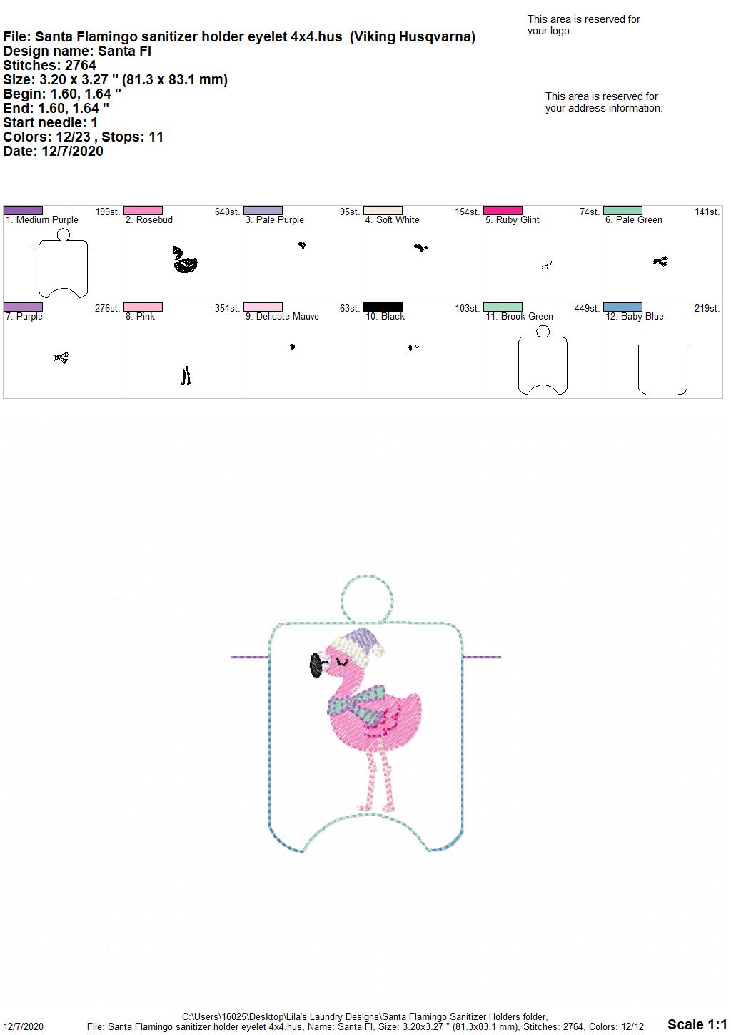 Santa Flamingo Sanitizer Holders - DIGITAL Embroidery DESIGN