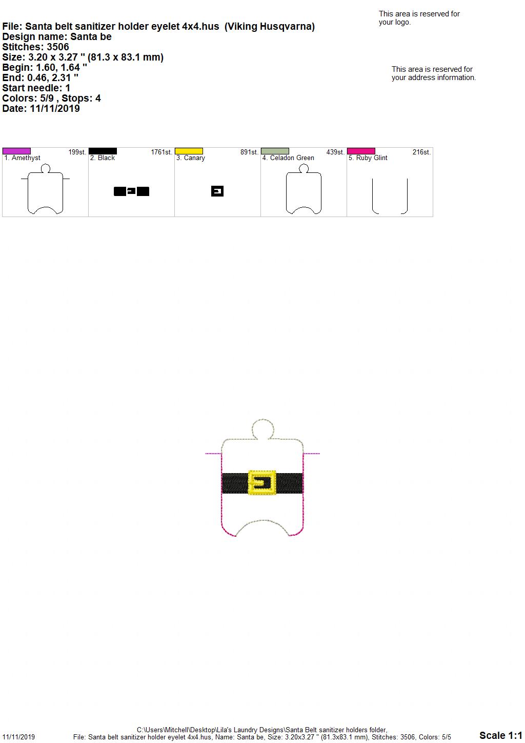 Santa Belt Sanitizer Holders - DIGITAL Embroidery DESIGN