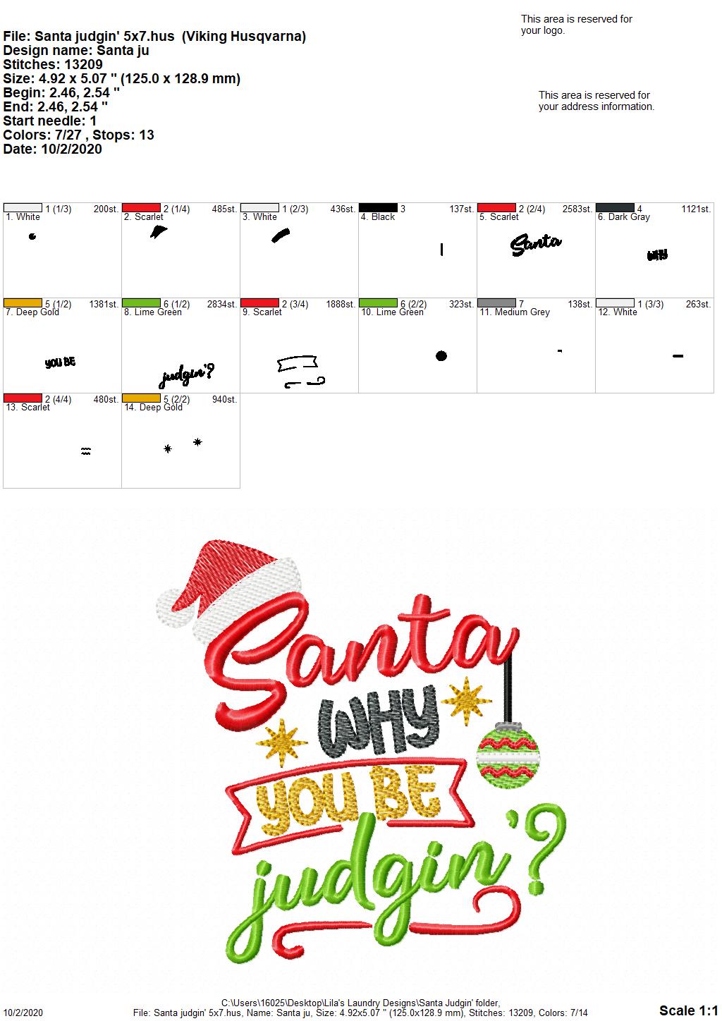 Santa Judgin' - 2 Sizes - Digital Embroidery Design