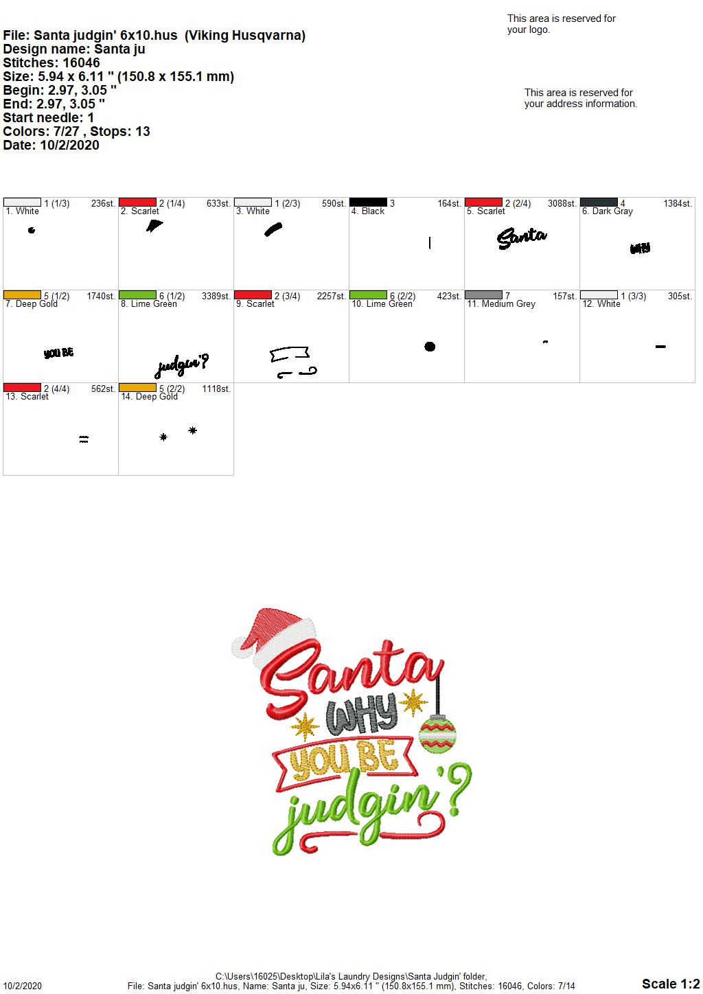 Santa Judgin' - 2 Sizes - Digital Embroidery Design