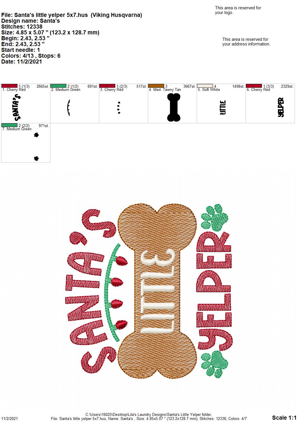 Santa's Little Yelper - 4 sizes- Digital Embroidery Design