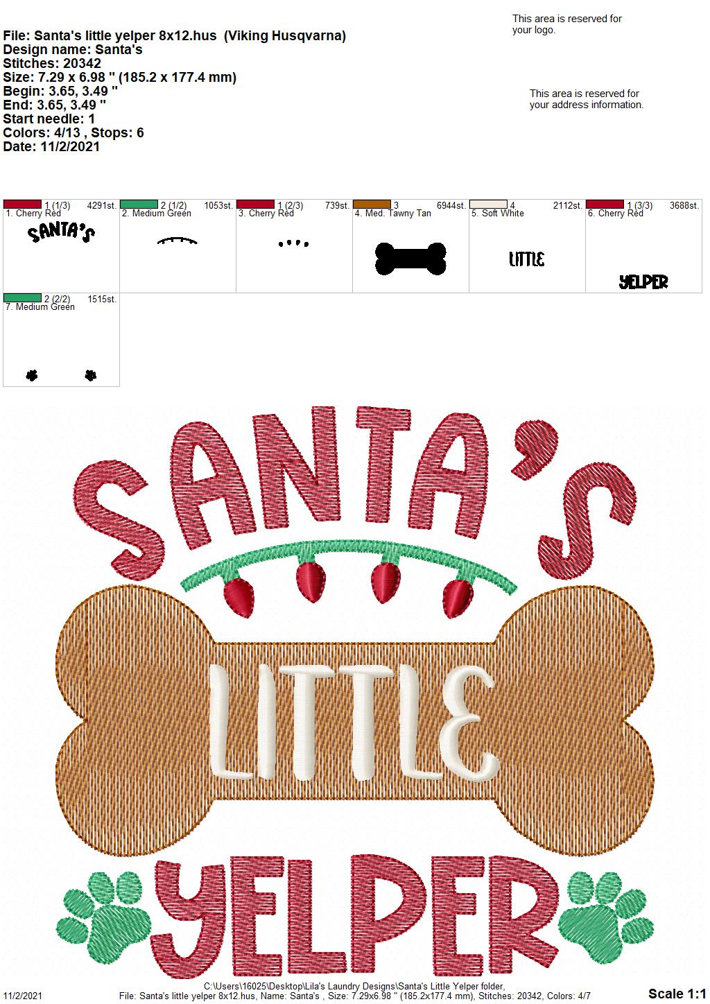 Santa's Little Yelper - 4 sizes- Digital Embroidery Design