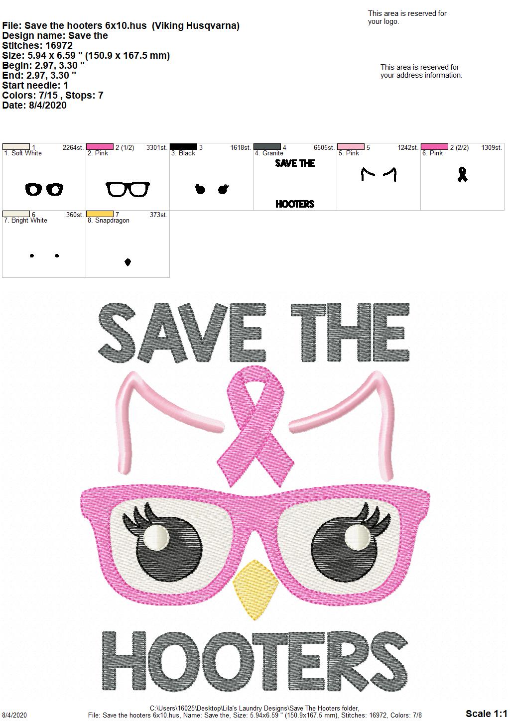 Save The Hooters - 2 Sizes - Digital Embroidery Design