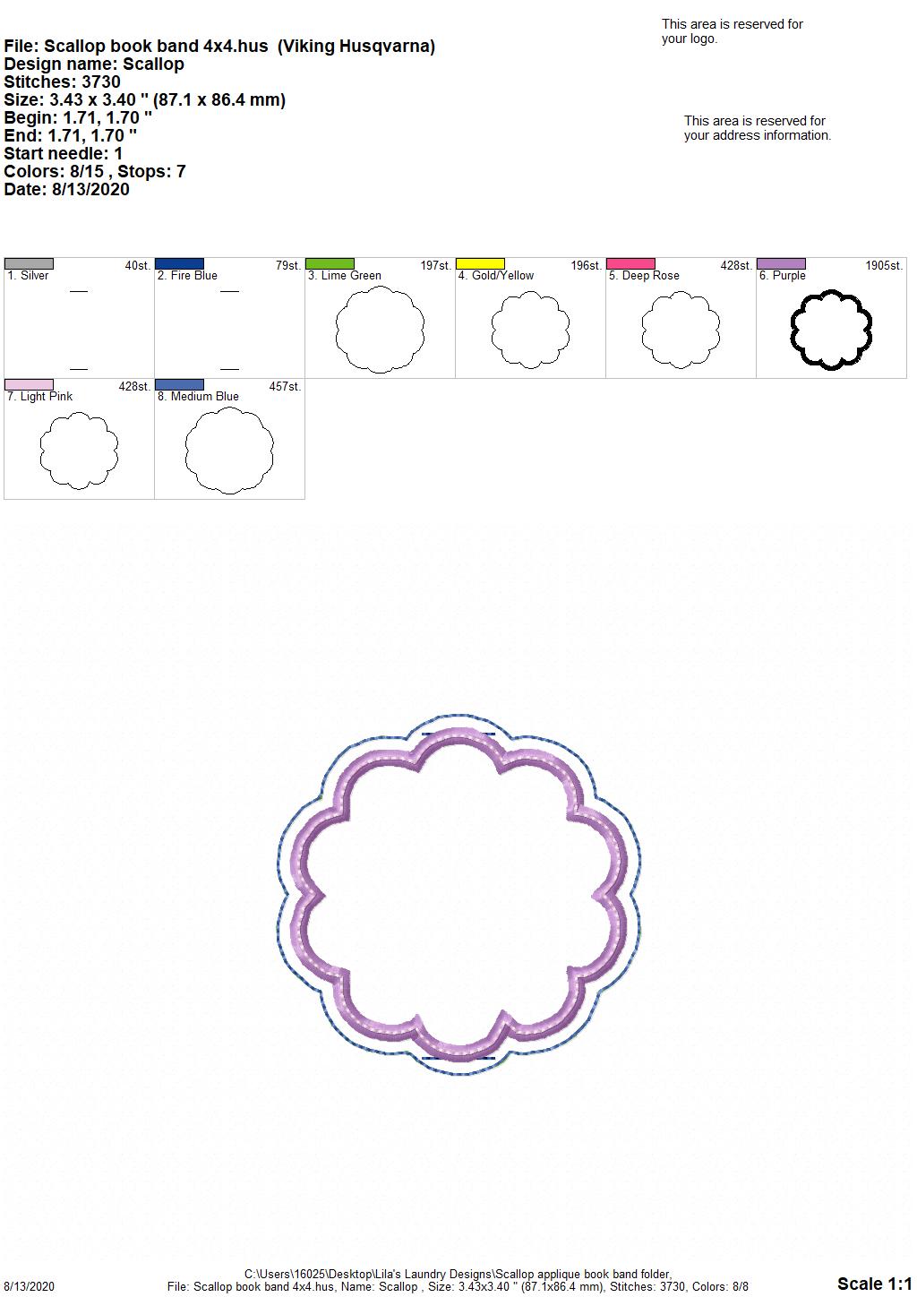 Scallop Applique Book Band - Digital Embroidery Design
