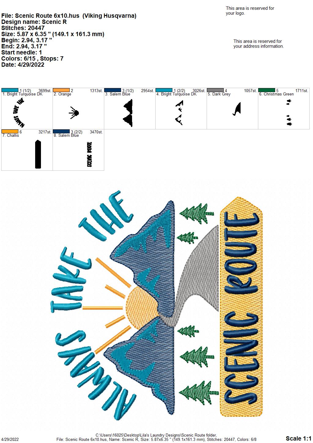 Scenic Route - 3 sizes- Digital Embroidery Design