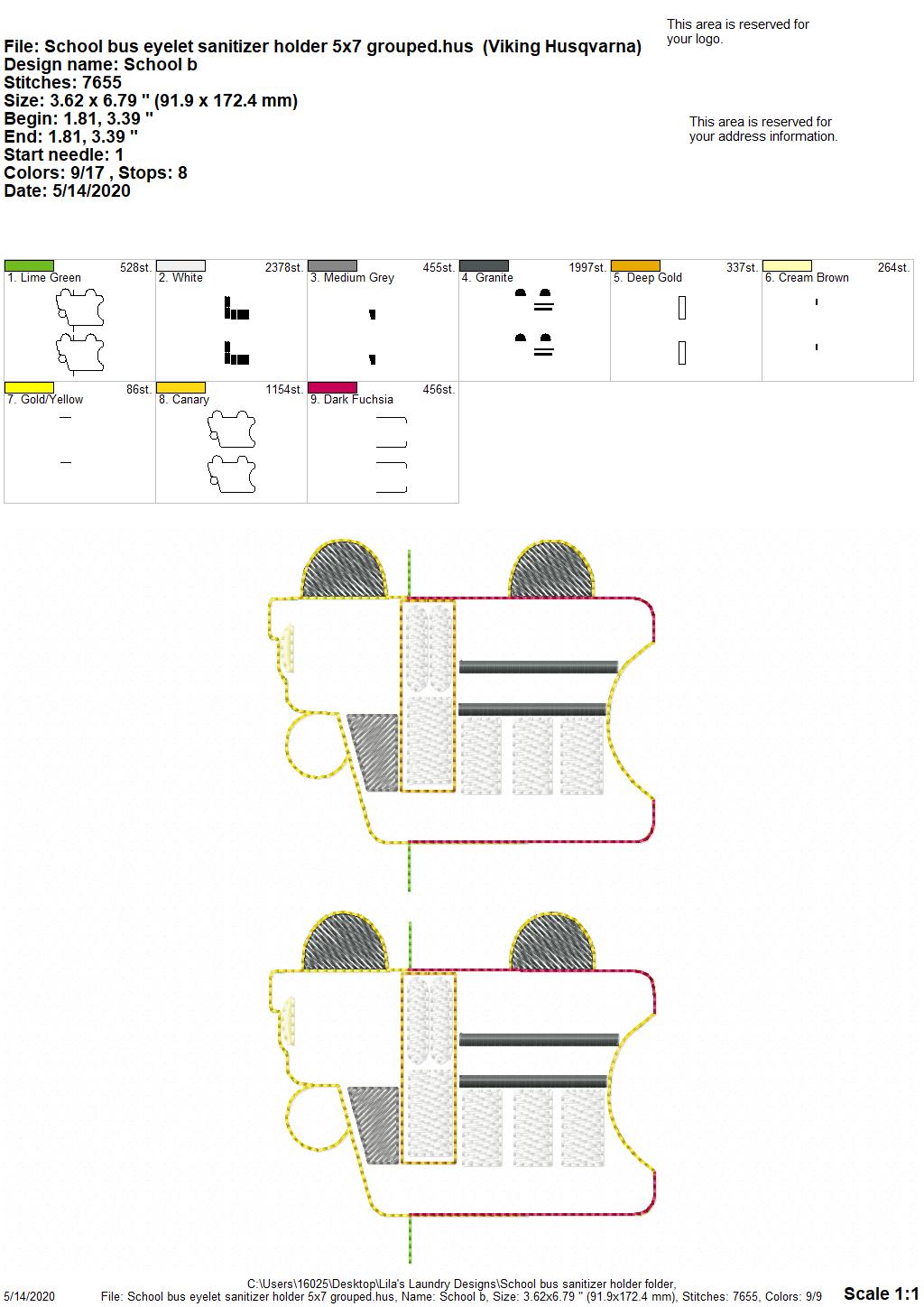 School Bus Sanitizer Holders - DIGITAL Embroidery DESIGN