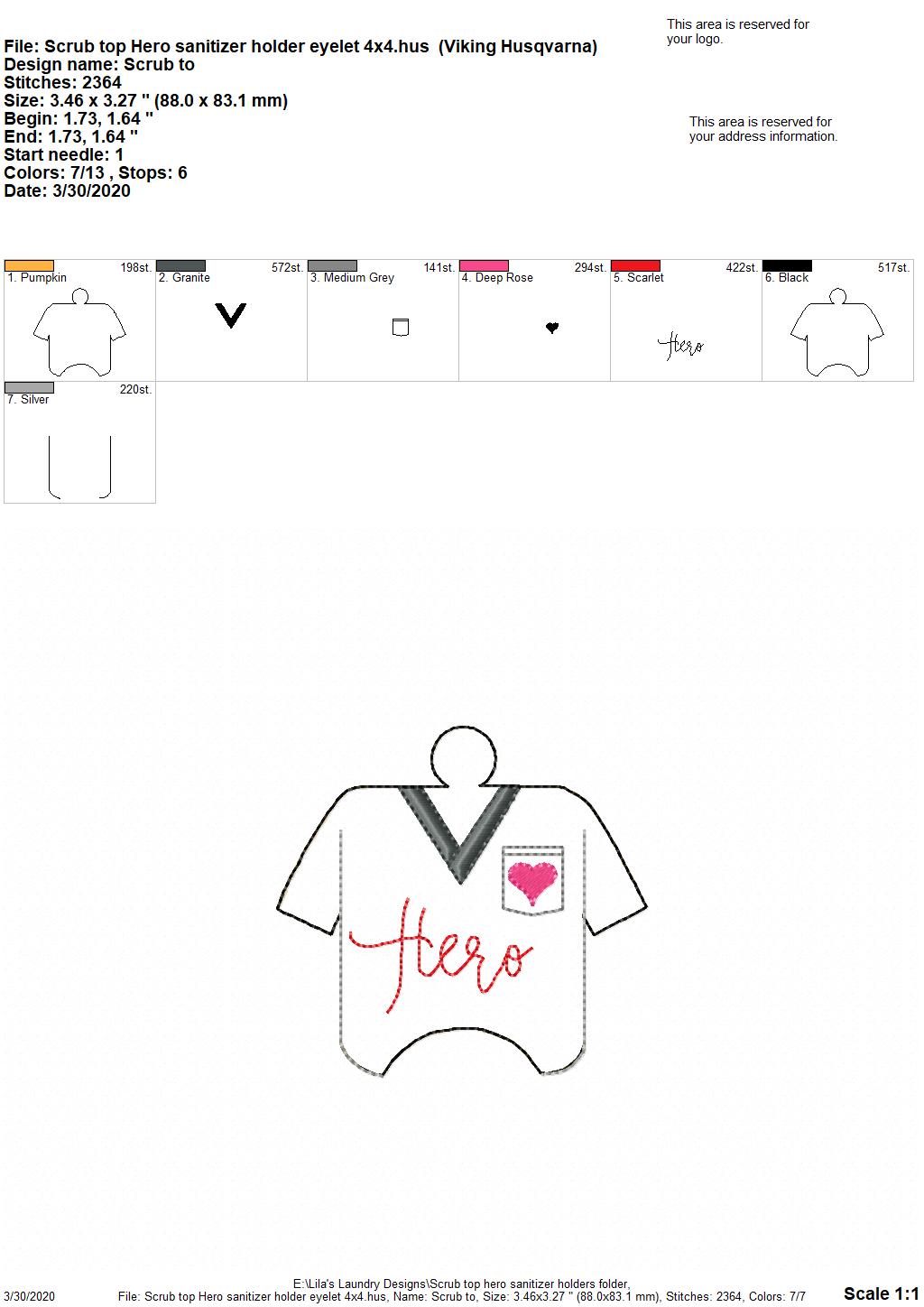 Scrub Top Hero Sanitizer Holders - DIGITAL Embroidery DESIGN