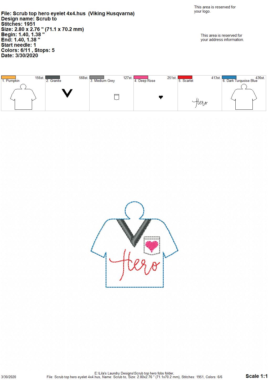 Scrub Top Hero Fobs - DIGITAL Embroidery DESIGN