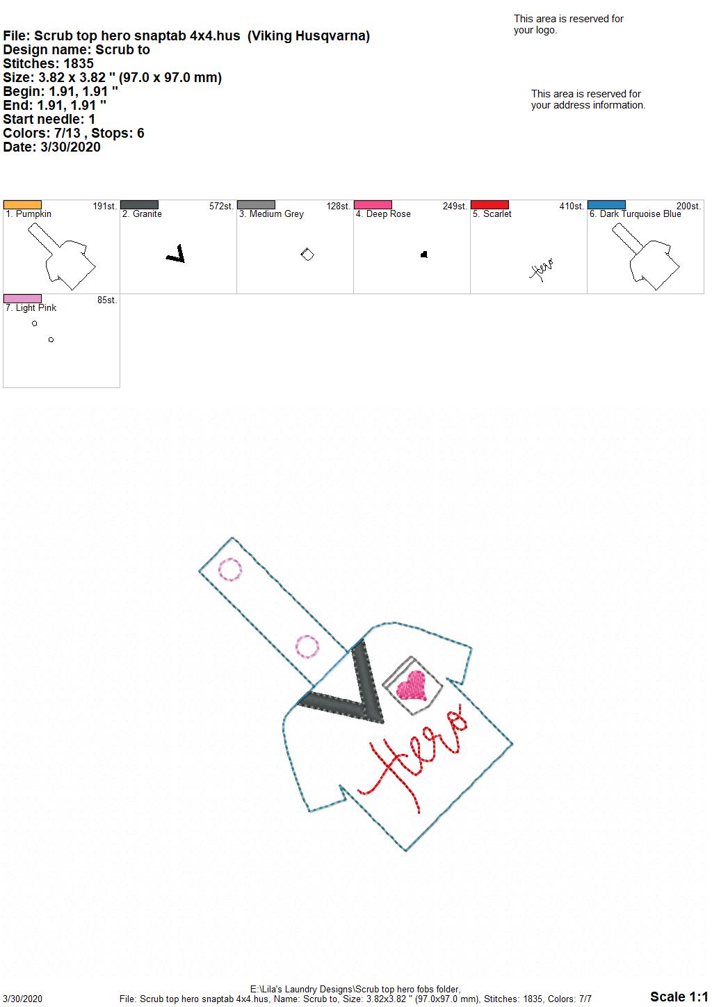 Scrub Top Hero Fobs - DIGITAL Embroidery DESIGN