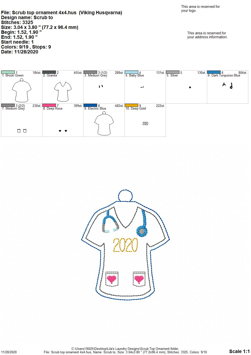 Scrub Top Ornament - Digital Embroidery Design