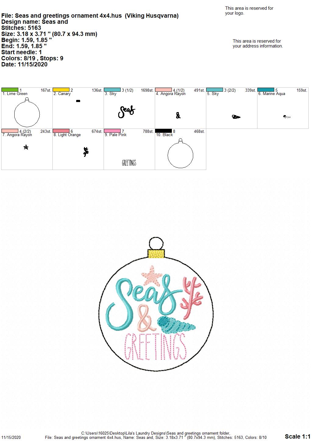 Sea & Greetings Ornament - Digital Embroidery Design