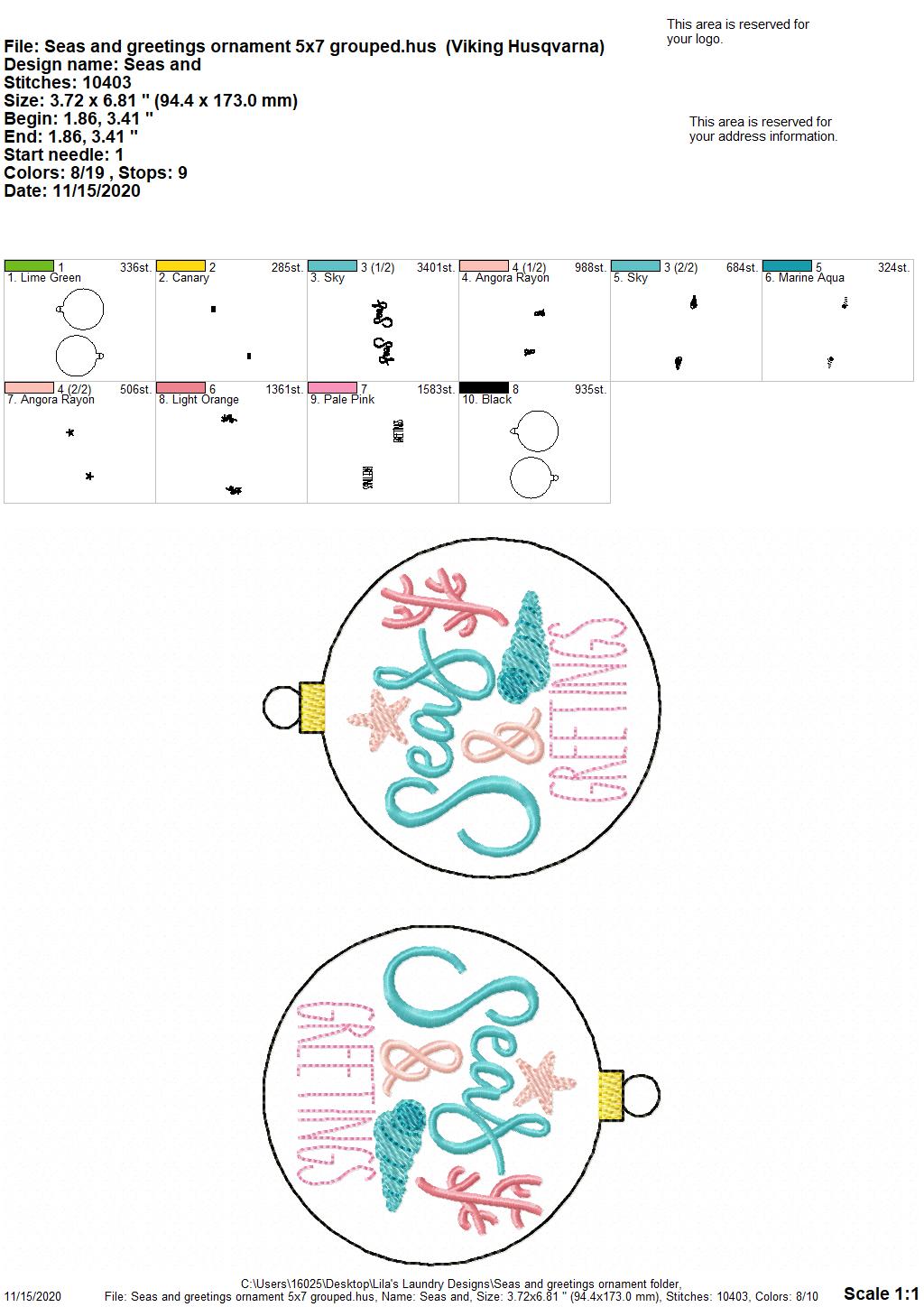 Sea & Greetings Ornament - Digital Embroidery Design