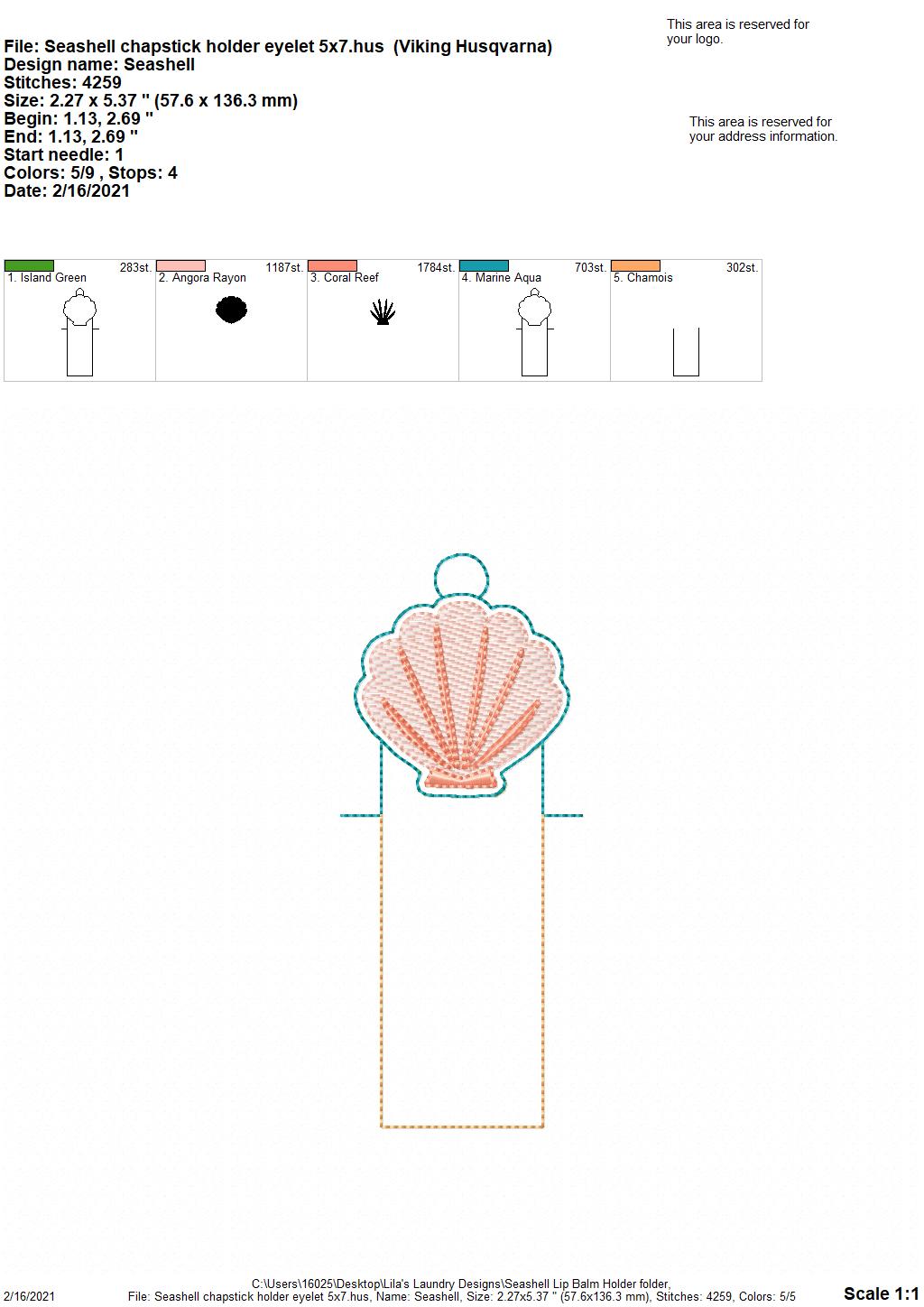 Seashell Lip Balm Holders 5x7 - DIGITAL Embroidery DESIGN