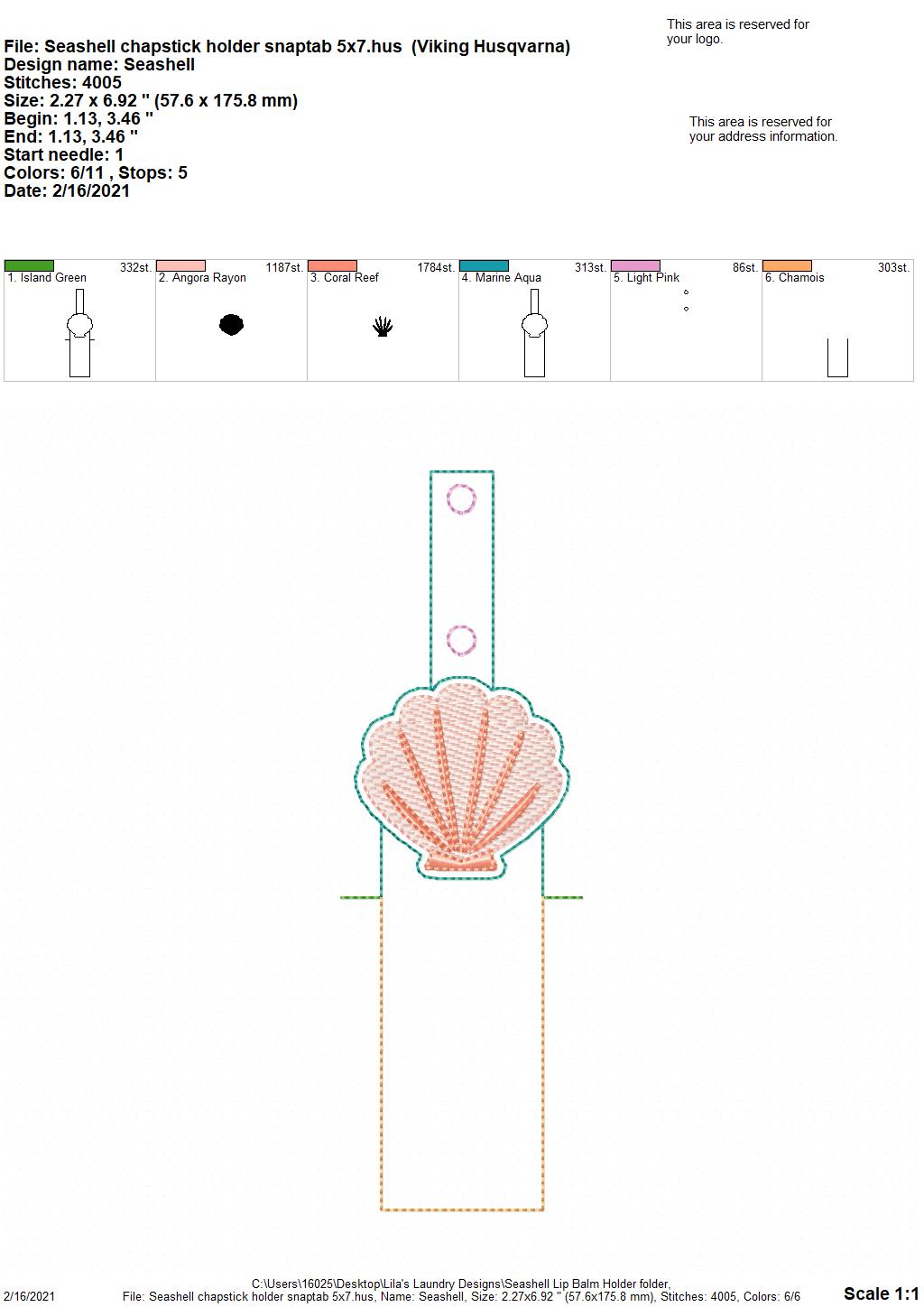 Seashell Lip Balm Holders 5x7 - DIGITAL Embroidery DESIGN