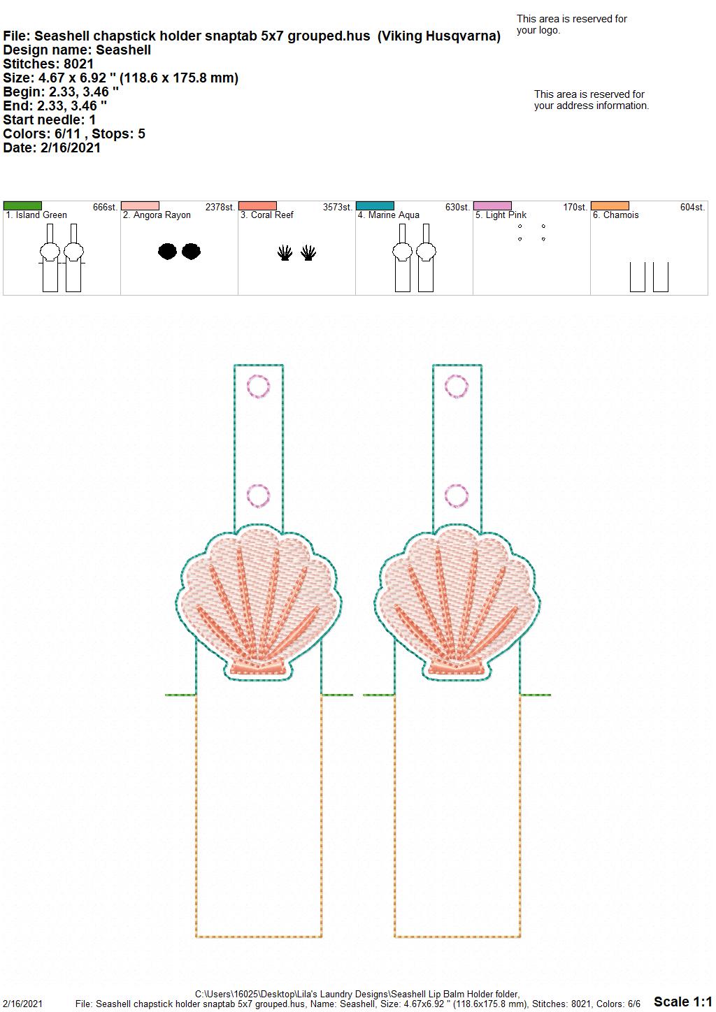 Seashell Lip Balm Holders 5x7 - DIGITAL Embroidery DESIGN