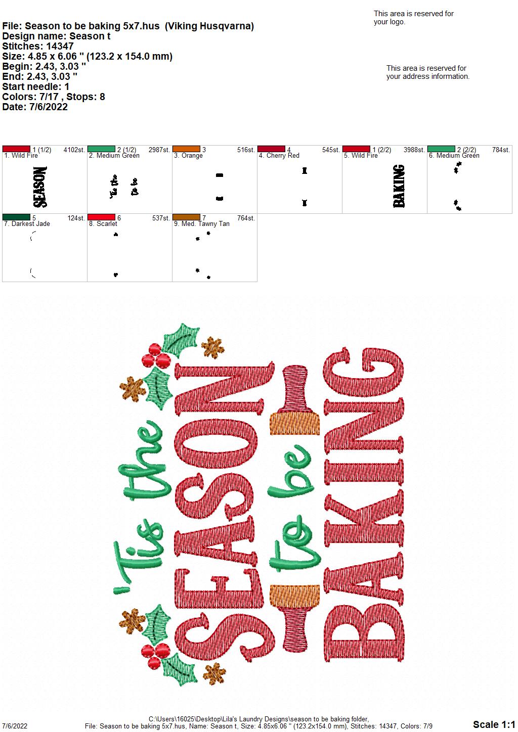 Season to be Baking - 3 sizes- Digital Embroidery Design