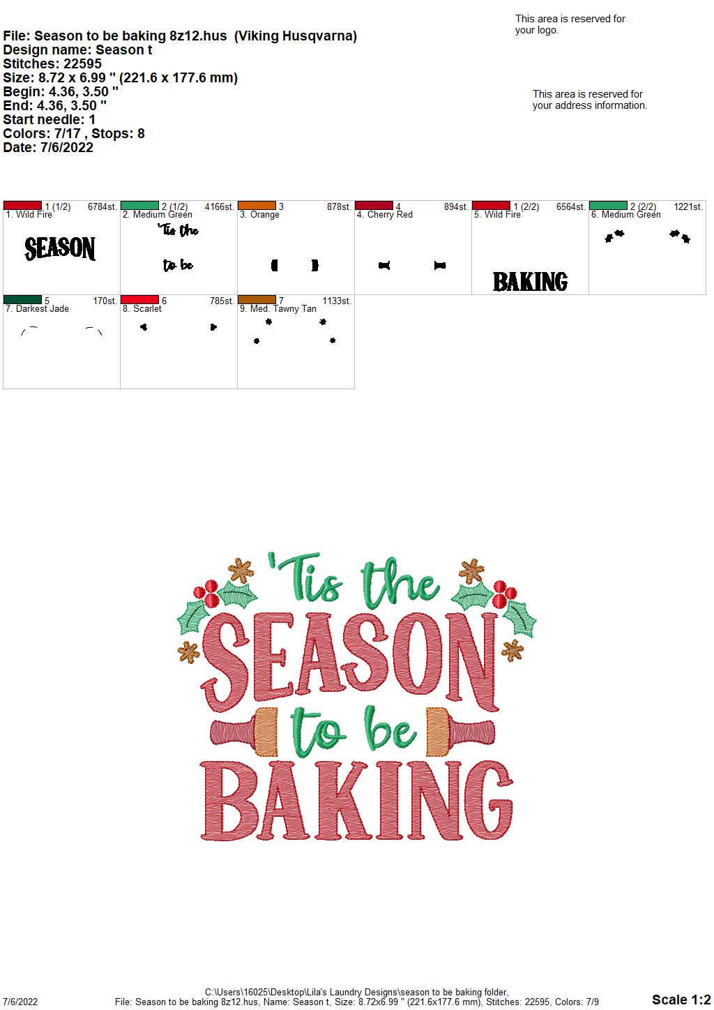 Season to be Baking - 3 sizes- Digital Embroidery Design