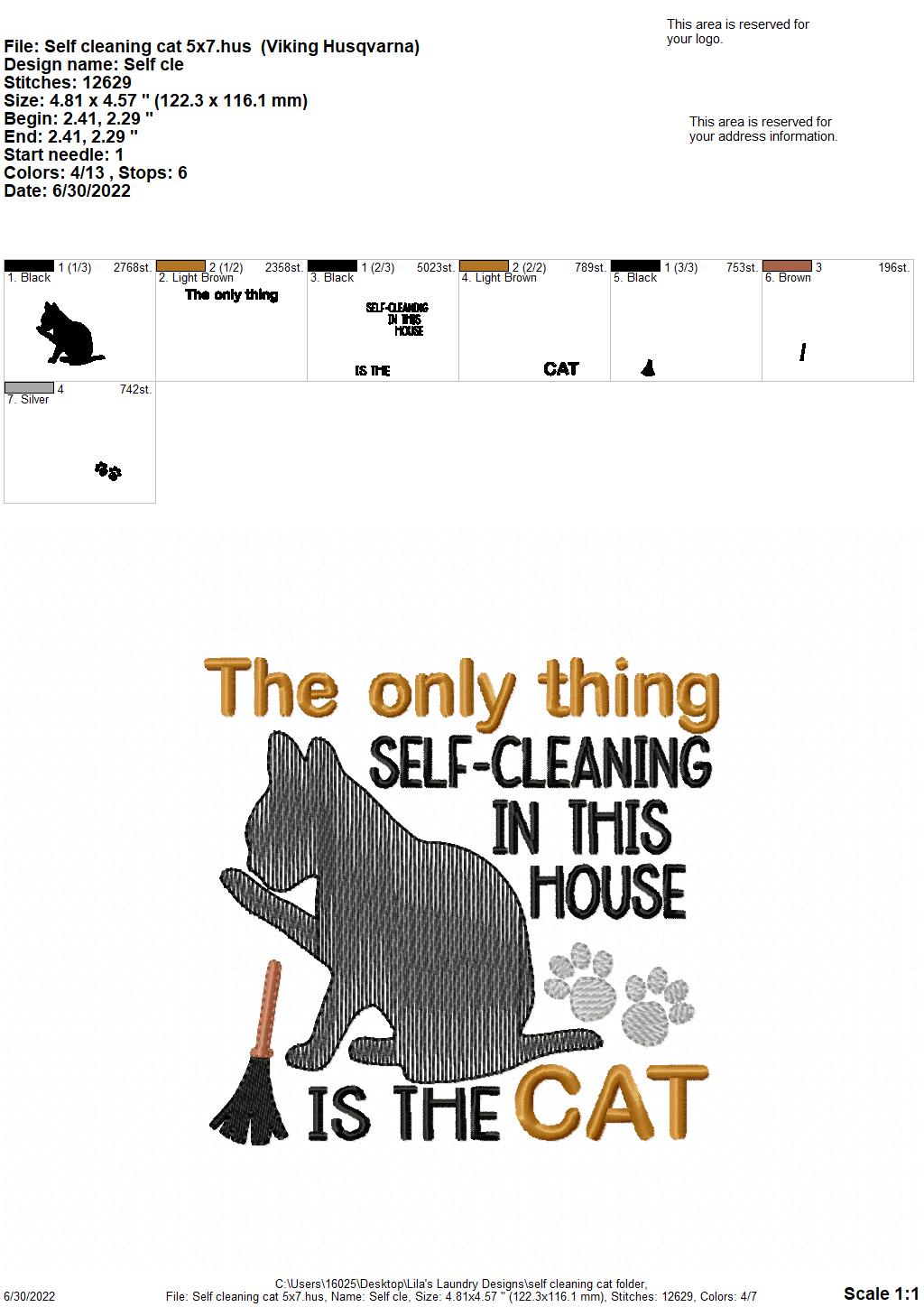 Self Cleaning Cat - 3 sizes- Digital Embroidery Design