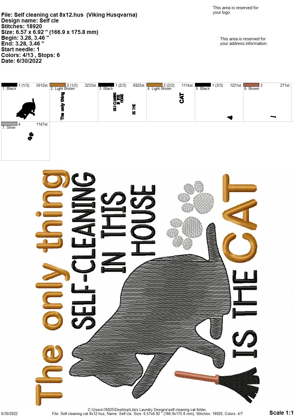 Self Cleaning Cat - 3 sizes- Digital Embroidery Design