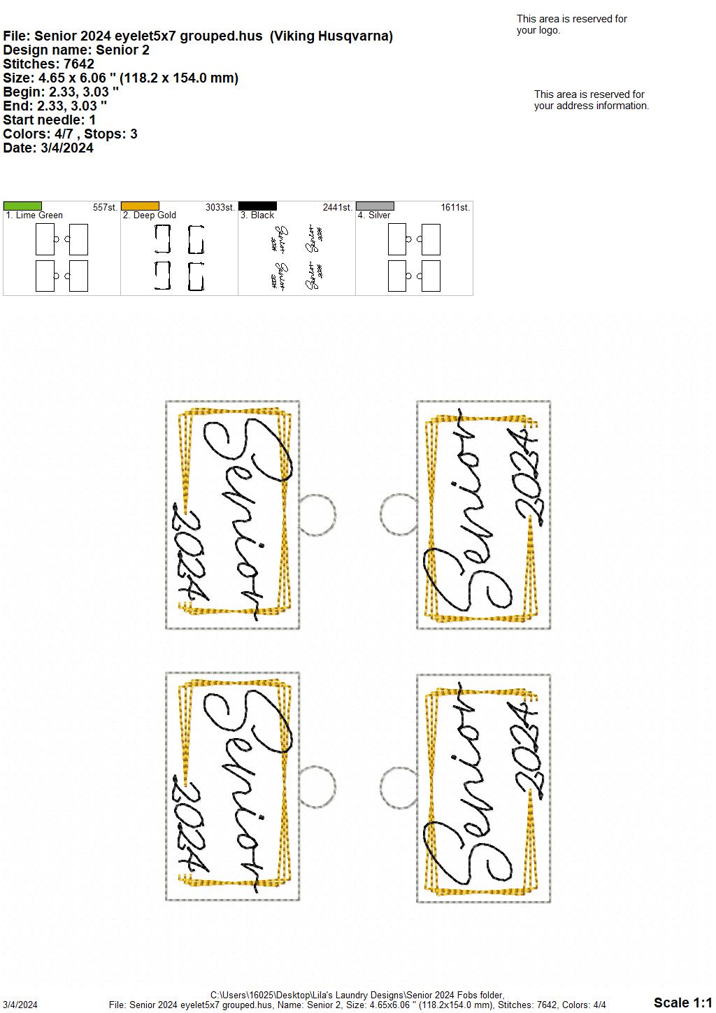 Senior 2024 Fobs - Digital Embroidery Design