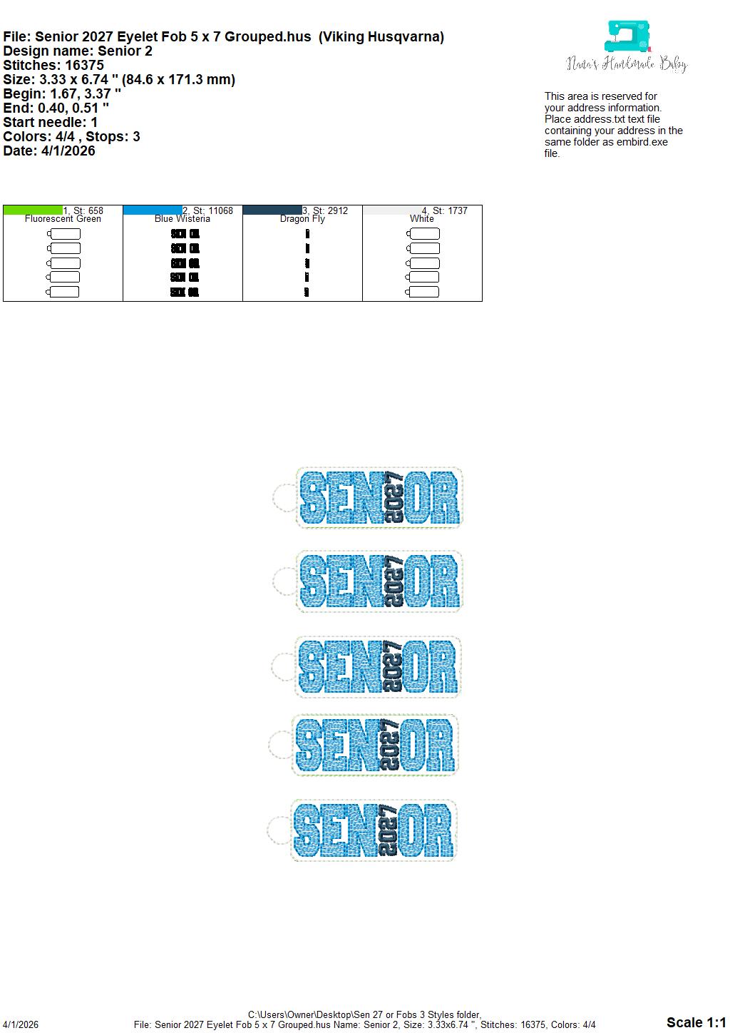 Senior 2027 Key Fobs - 3 Styles INCLUDED - Digital Embroidery Design