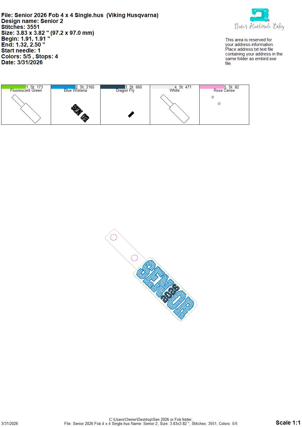 Senior 2026 Key Fobs - 3 Styles INCLUDED - Digital Embroidery Design
