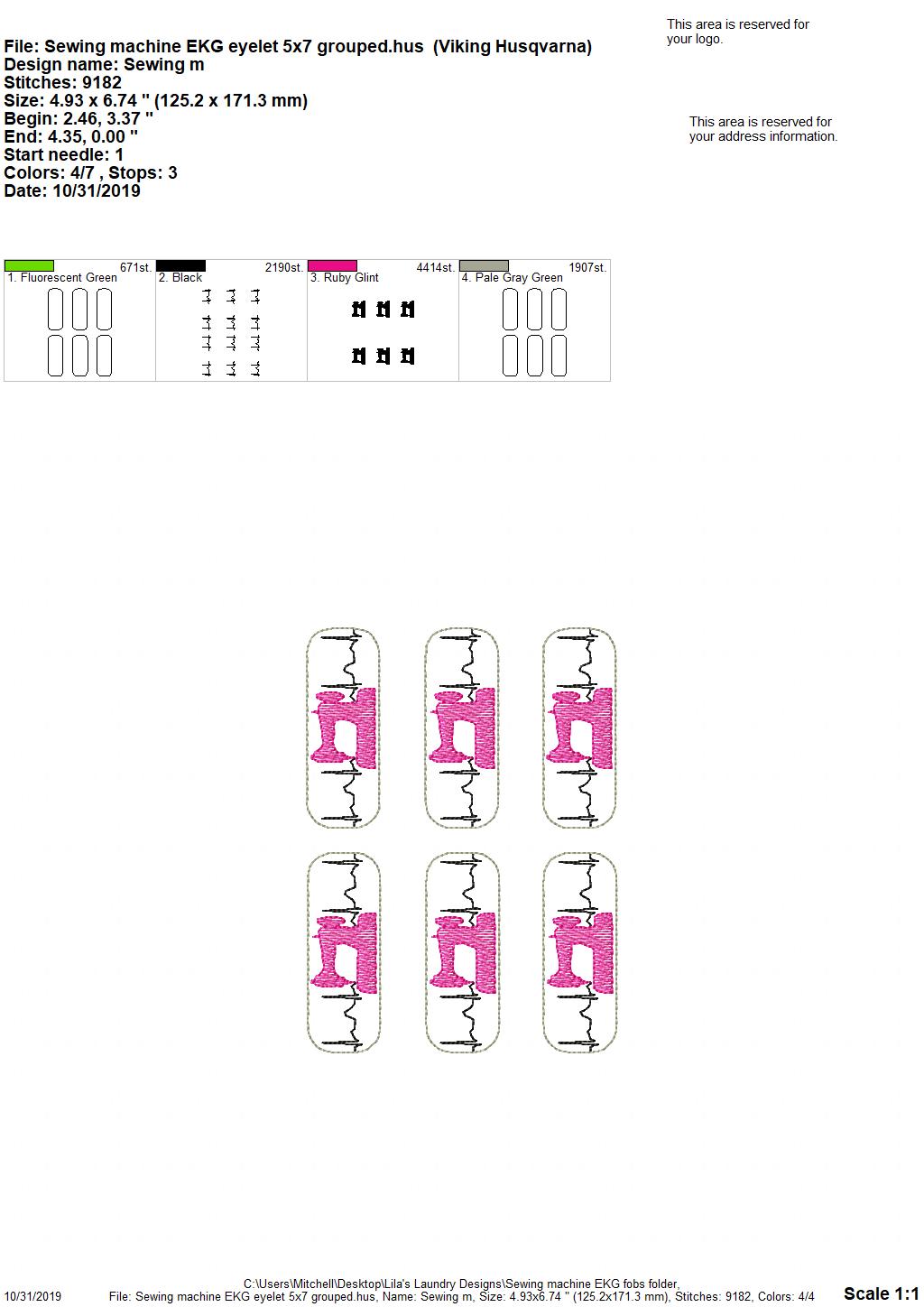 Sewing Machine EKG Fobs - DIGITAL Embroidery DESIGN