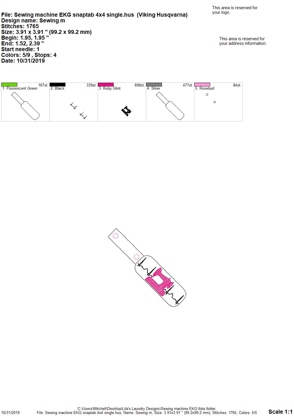 Sewing Machine EKG Fobs - DIGITAL Embroidery DESIGN