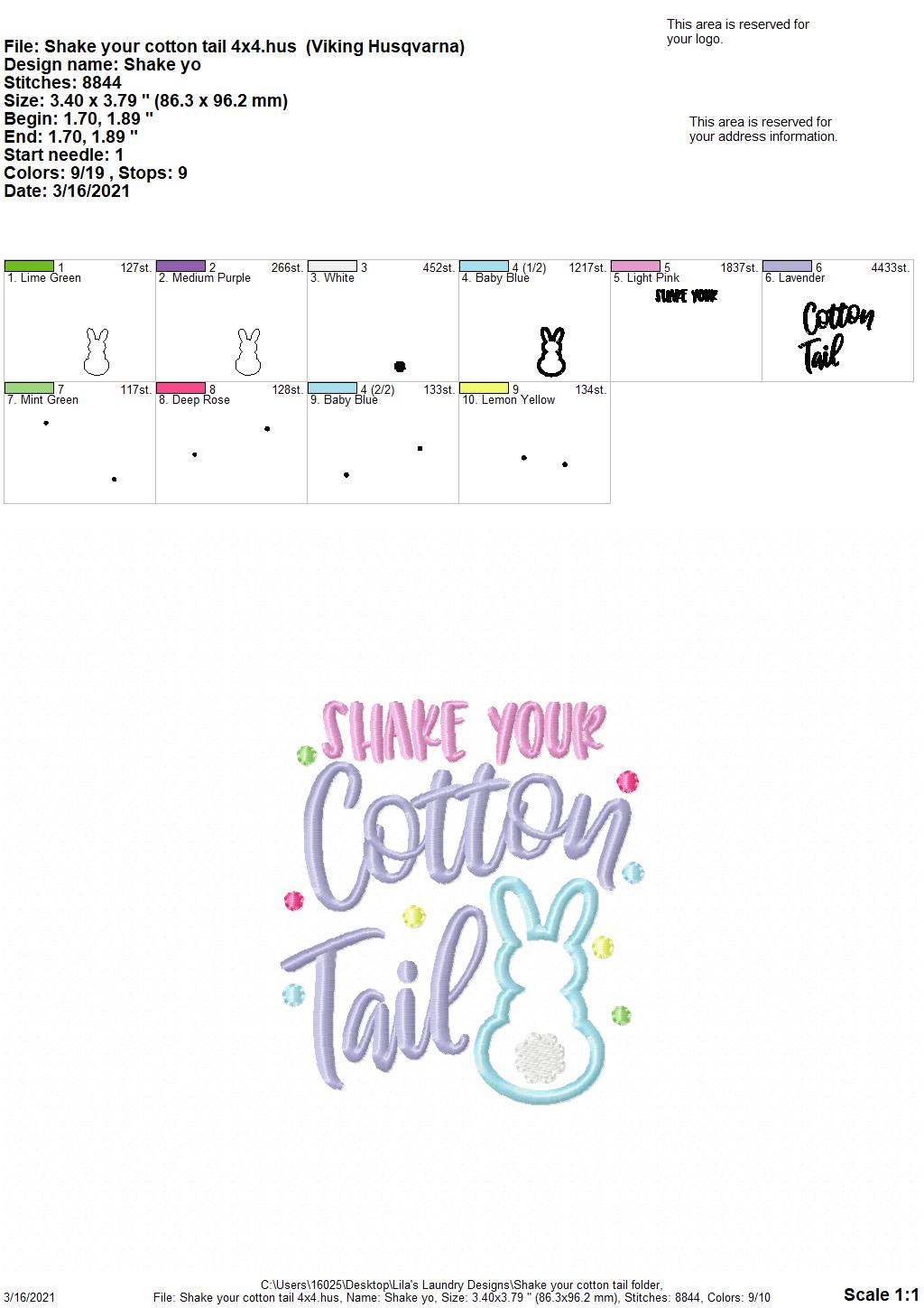 Shake Your Cotton Tail - 4 sizes- Digital Embroidery Design