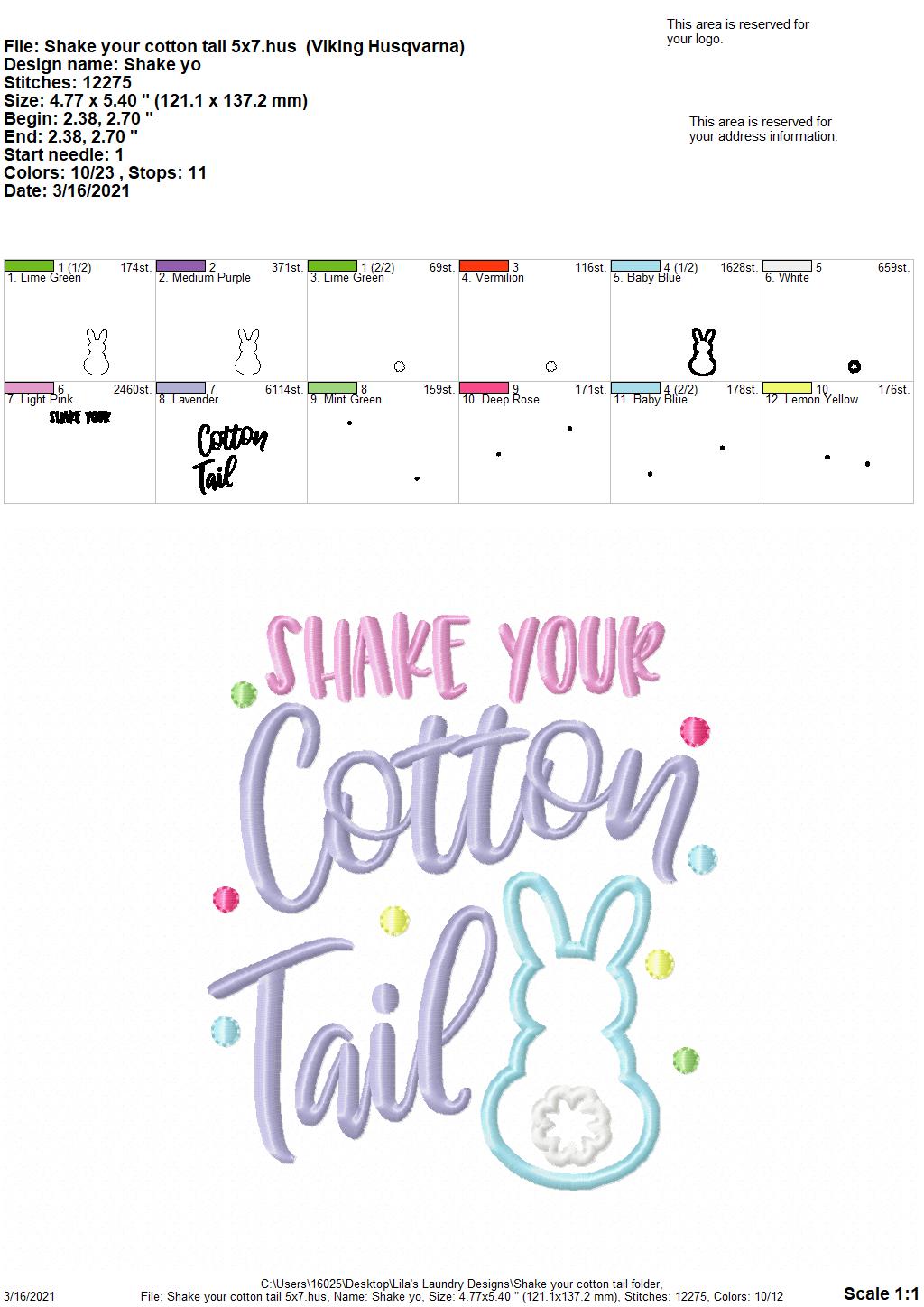 Shake Your Cotton Tail - 4 sizes- Digital Embroidery Design