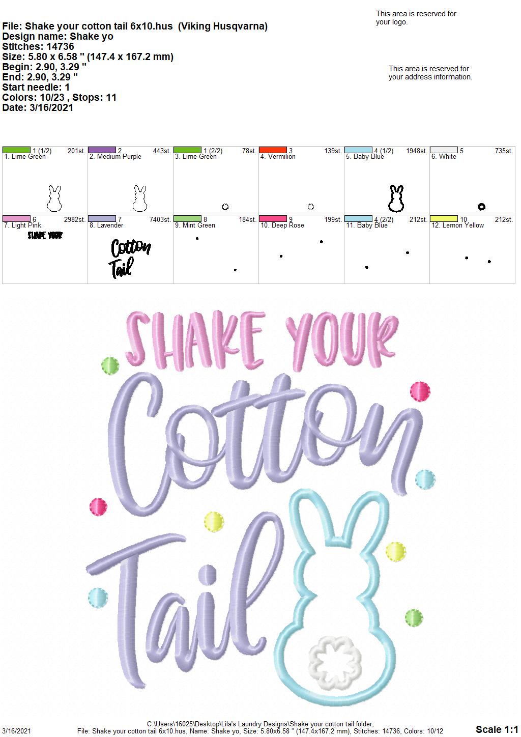 Shake Your Cotton Tail - 4 sizes- Digital Embroidery Design