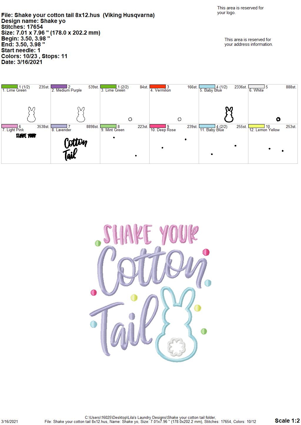 Shake Your Cotton Tail - 4 sizes- Digital Embroidery Design