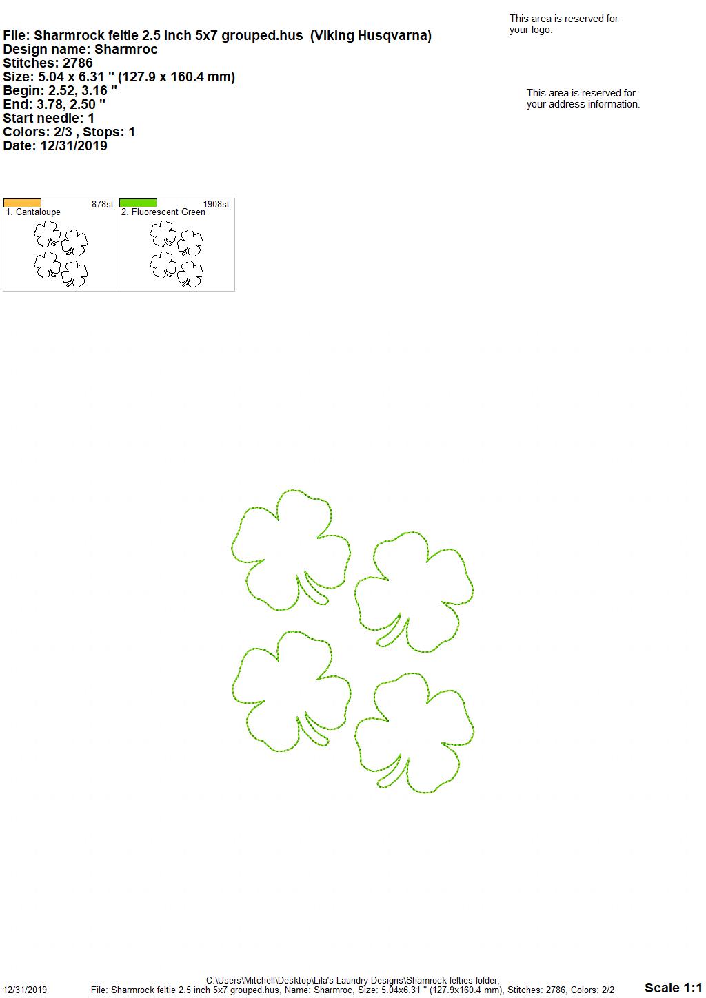 Shamrock Felties - 3 sizes - Digital Embroidery Design