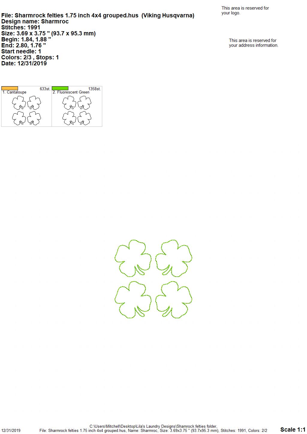 Shamrock Felties - 3 sizes - Digital Embroidery Design