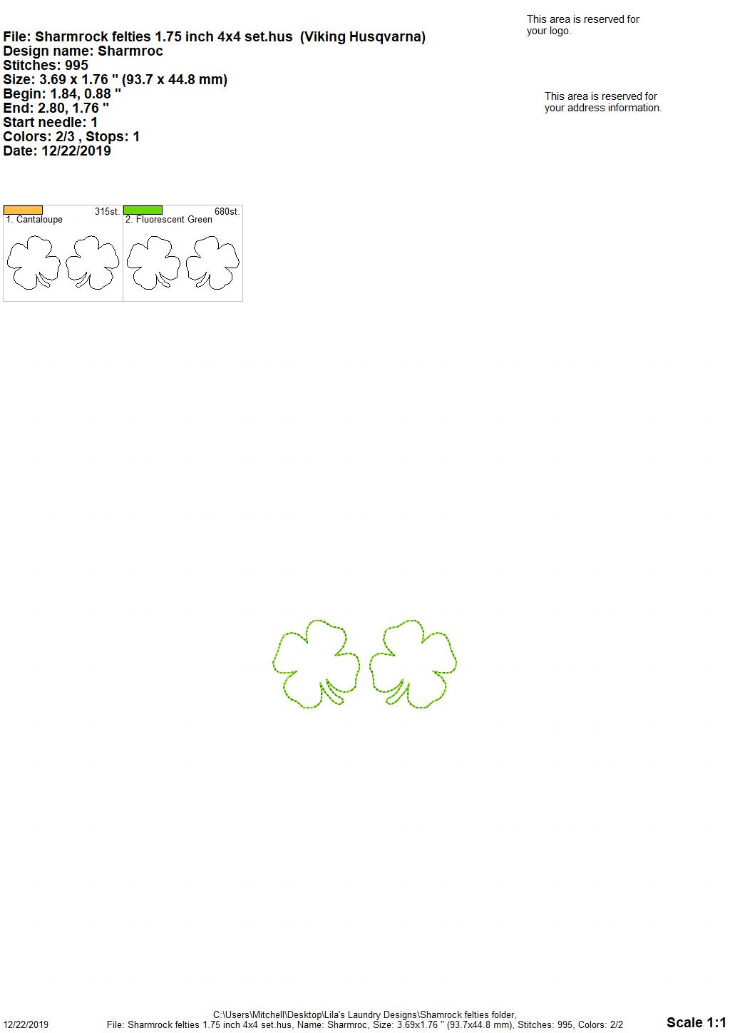 Shamrock Felties - 3 sizes - Digital Embroidery Design